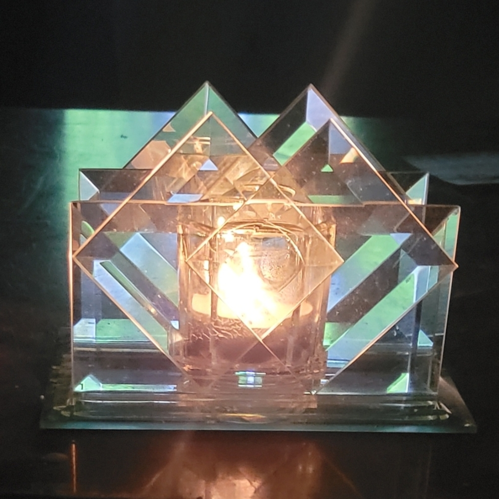Vtg Kohl's Images Mirrored Votive Candle Holder W/Candle